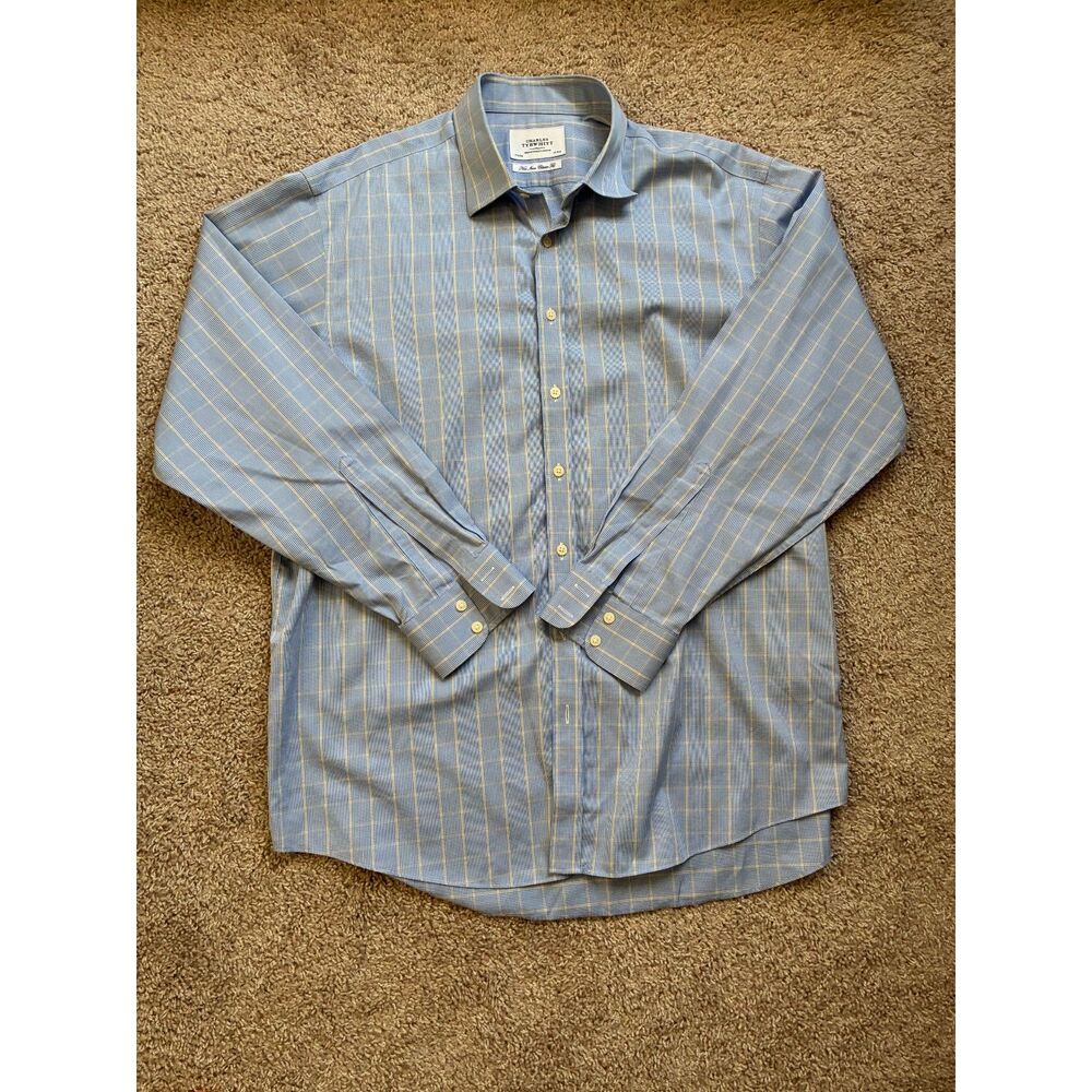 Charles Tyrwhitt Blue Plaid Non-Iron Classic Fit Button-Down Shirt -XL (17.5/36)